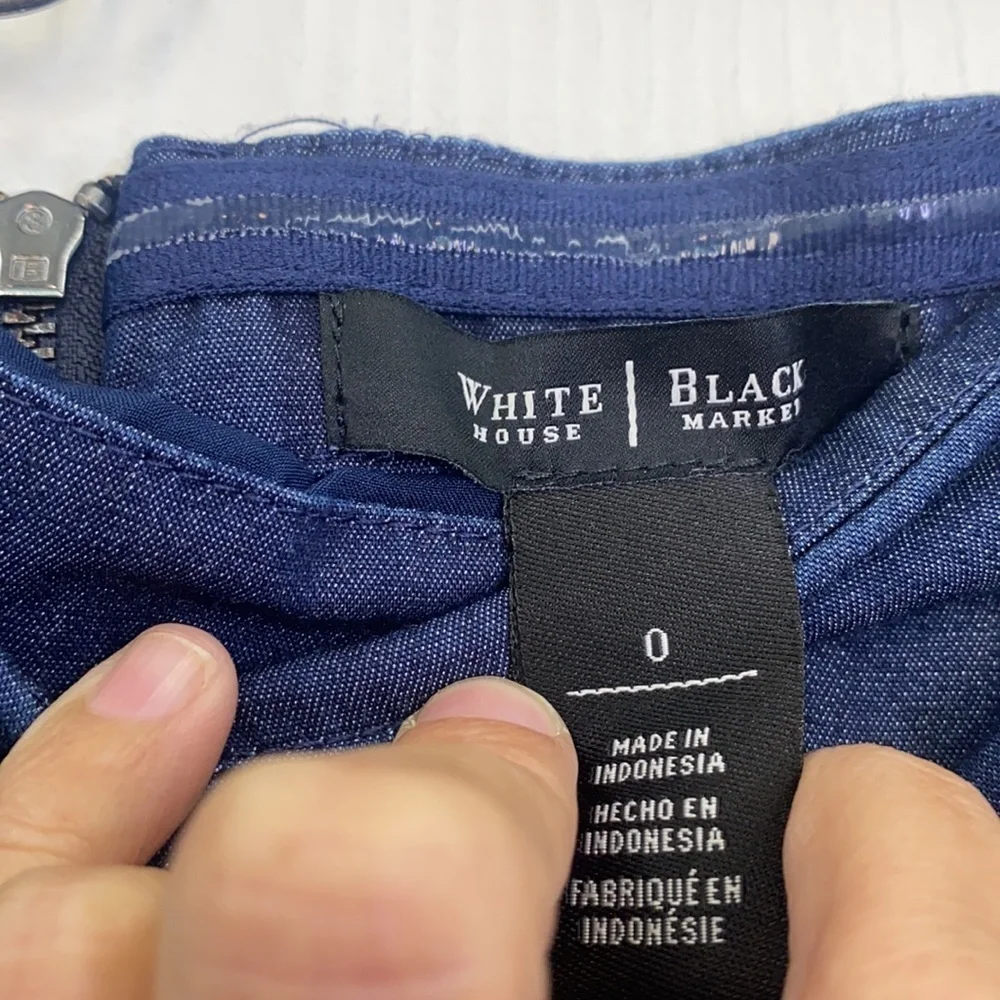 White House Black Market - Denim Blue Strapless Midi Dress Size 0